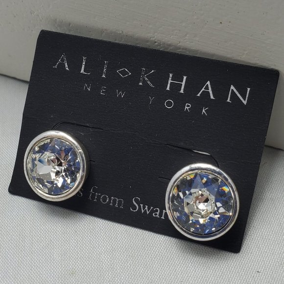 Ali Khan Swarovski crystal round earring silver - Picture 1 of 3